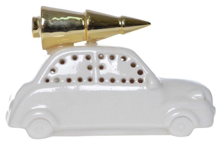 Auto porcelanowe z choinką na dachu, dekoracja