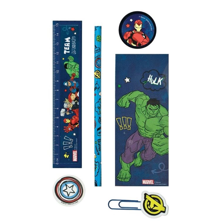 Avengers, pojemnik z przyborami szkolnymi, 7 elementów