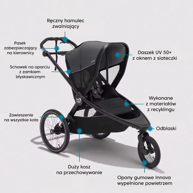 Baby Jogger, City Prix, wózek crossover, przyczepka rowerowa, Ambition Black