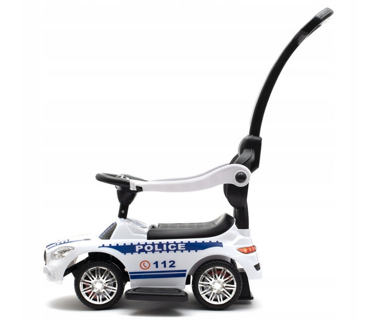 Baby Mix, jeździk z dźwiękiem i rączką, Police, biały