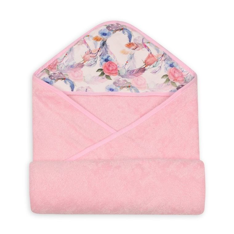 BabyMatex, Bamboo Design, Kwiaty, okrycie kąpielowe, różowe, 100-100 cm