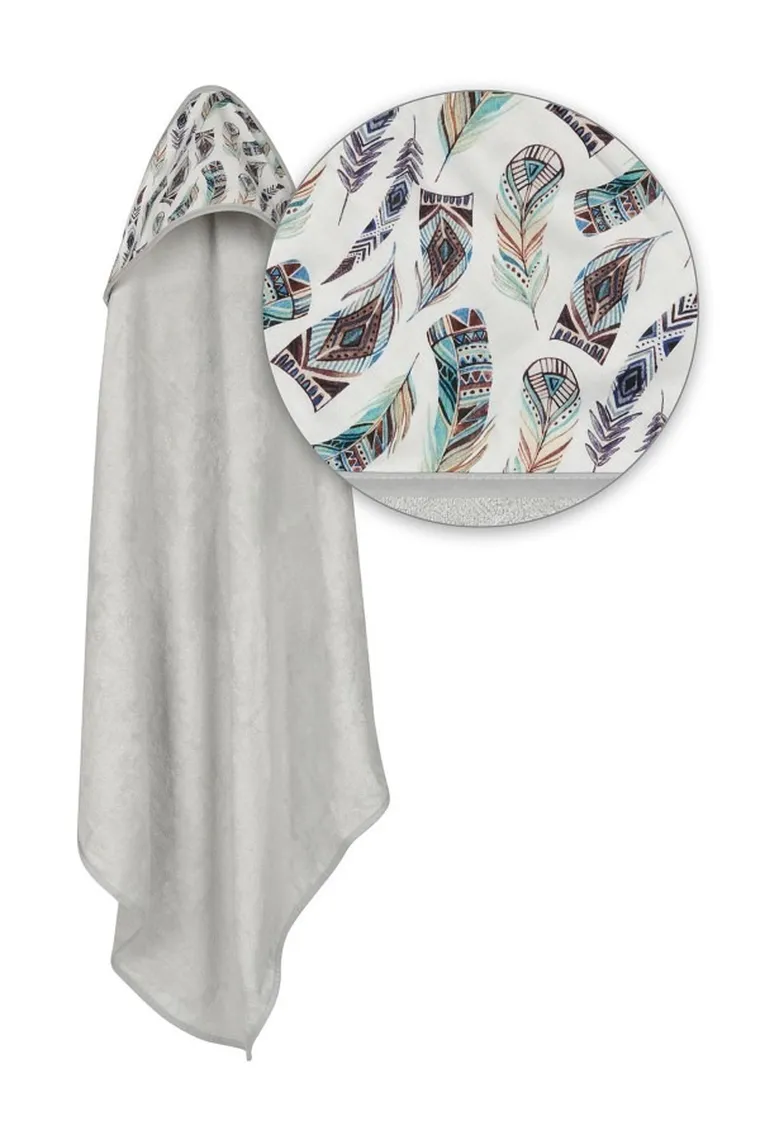 BabyMatex, Bamboo Design, Piórka, okrycie kąpielowe, szare, 100-100 cm