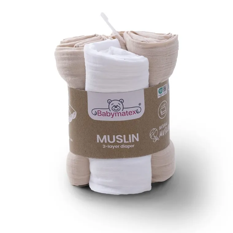 BabyMatex, pielucha muślinowa, beżowa, 70-80 cm, 3 szt.