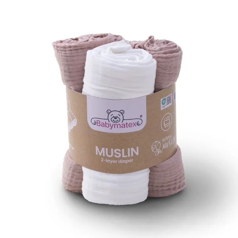 BabyMatex, pielucha muślinowa, różowa, 70-80 cm, 3 szt.