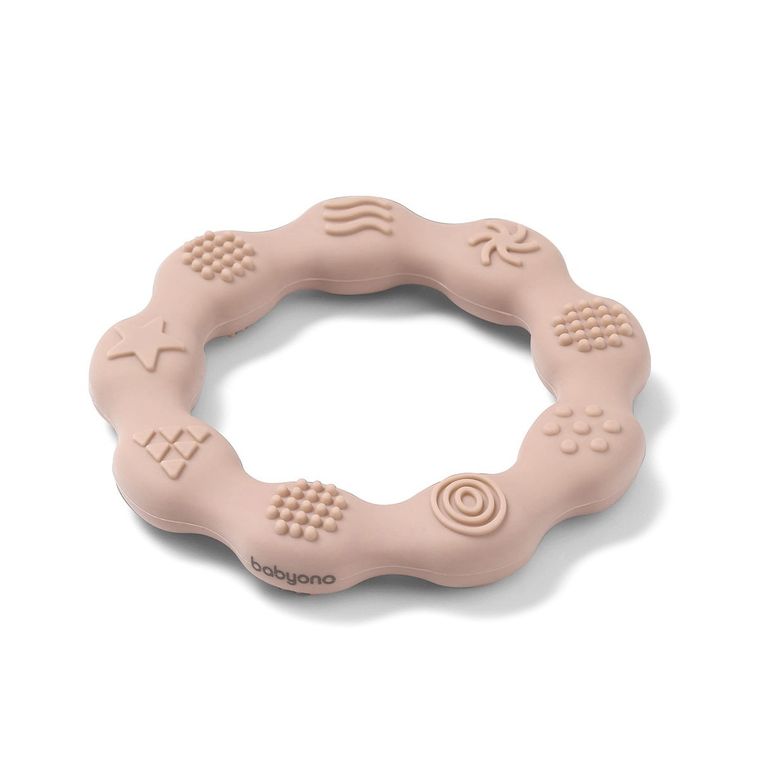 BabyOno, gryzak silikonowy, ring, beżowy