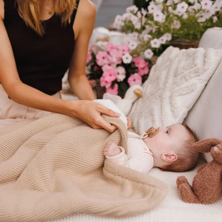 BabyOno, kocyk bawełniany z ociepleniem, beżowy, 75-100 cm