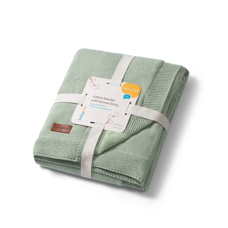 BabyOno, kocyk bawełniany z ociepleniem, szałwiowy, 75-100 cm