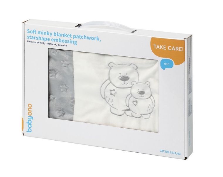 BabyOno, miękki kocyk patchwork minky, gwiazdki, 75-100 cm