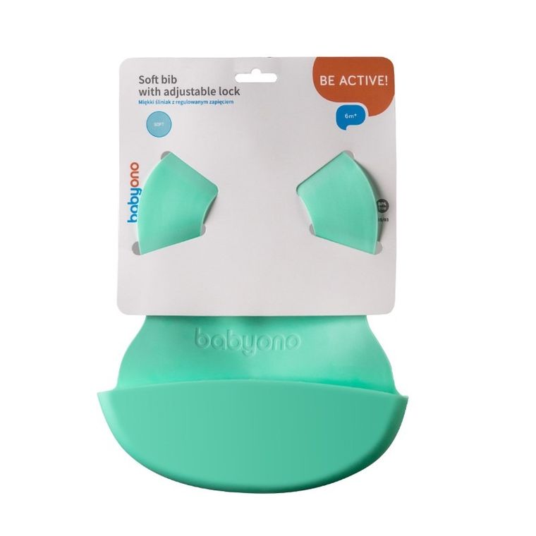 BabyOno, miękki śliniak z kieszonką i regulowanym zapięciem, miętowy