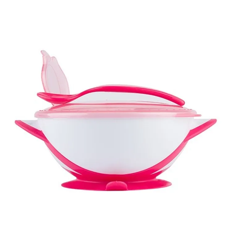 BabyOno, miseczka z przyssawką i łyżeczką, różowa