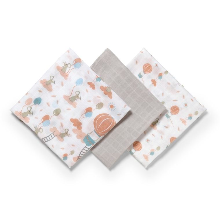 BabyOno, Natural Bamboo, pieluszka z włókien bambusa, szara, 70-70 cm, 3 szt.