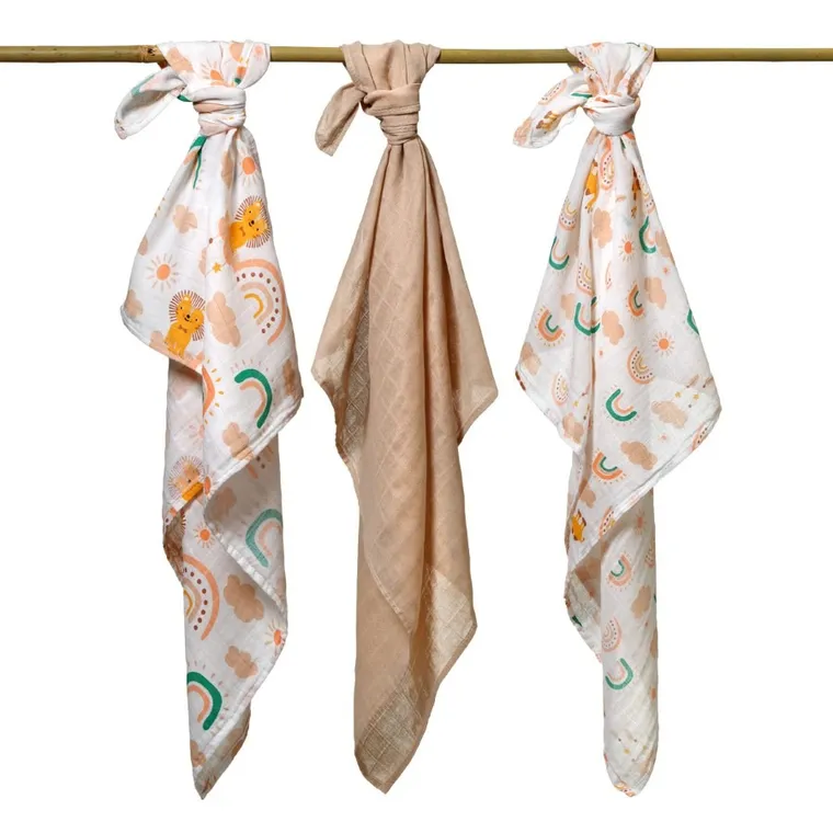 BabyOno, pieluszka muślinowa, beżowa, 3 szt.