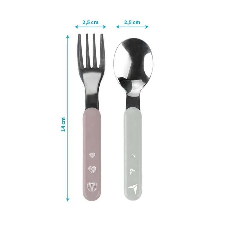 BabyOno, Serduszko, sztućce, stal szlachetna, różowe