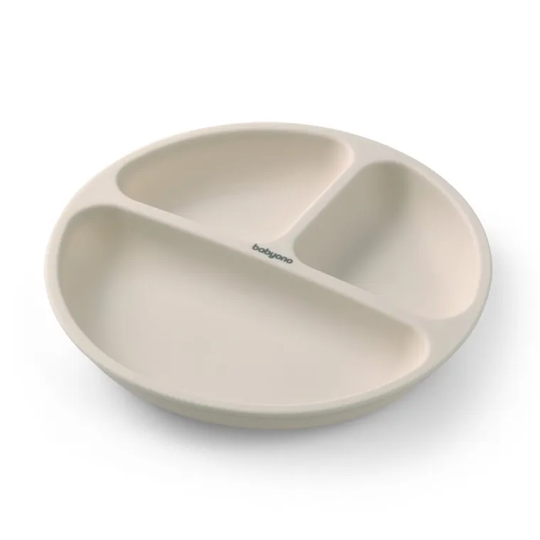 BabyOno, silikonowy talerzyk z przyssawką, beżowy