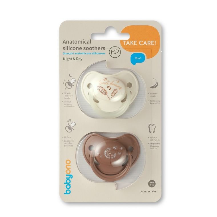 BabyOno, smoczki anatomiczne, silikonowe, 18 m+