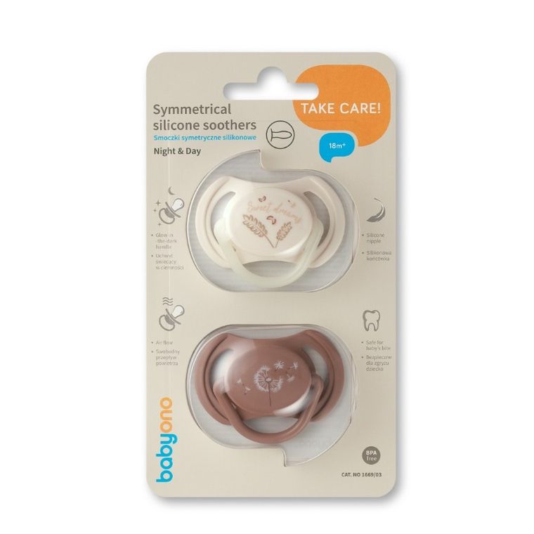 BabyOno, smoczki symetryczne, silikonowe, 18 m+