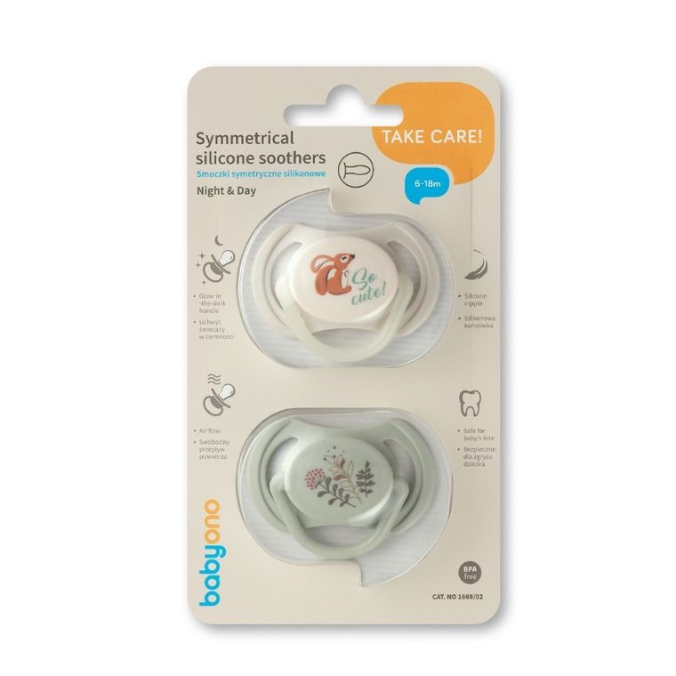 BabyOno, smoczki symetryczne, silikonowe, 6-18 m