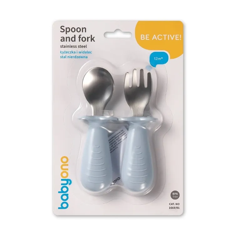 BabyOno, sztućce dla dzieci, stal nierdzewna, niebieski