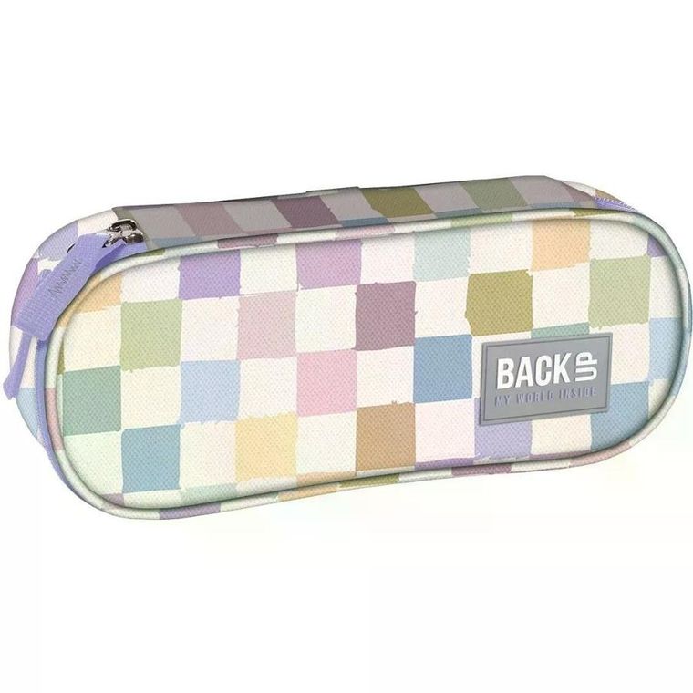 BackUp, piórnik, owalny, Pastelowa Kratka