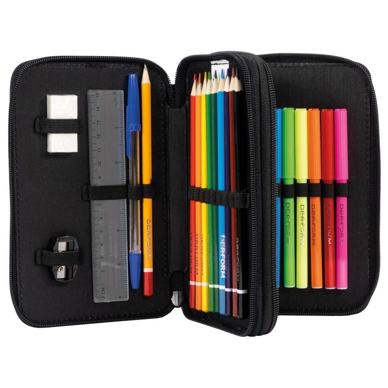 BackUp, piórnik rozkładany, podwójny, z wyposażeniem, Czarny