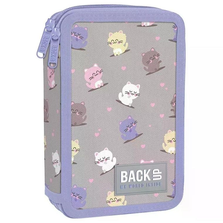 BackUp, piórnik rozkładany, podwójny, z wyposażeniem, Kotki Kawaii