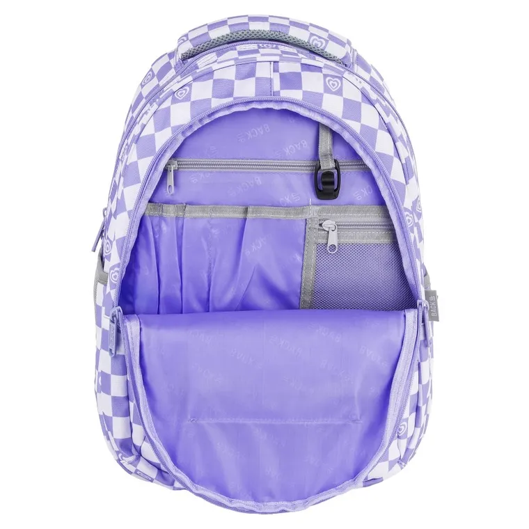 BackUp, plecak szkolny, 3-komorowy, Szachownica Fiolet
