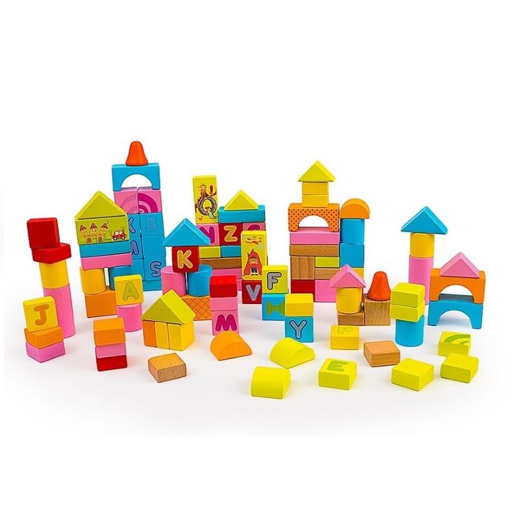 Baczek, Klocki drewniane, kolorowe, 53 elementów