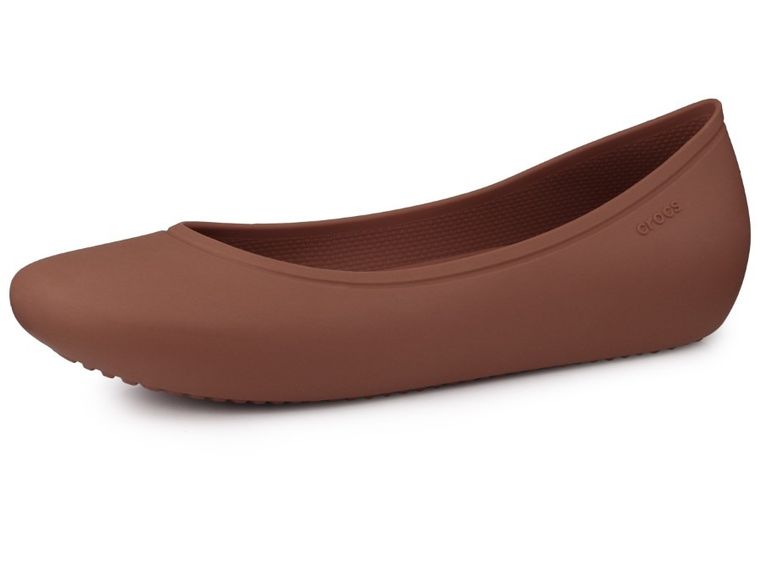 Baleriny damskie, brązowe, Crocs Brooklyn Flat Spice