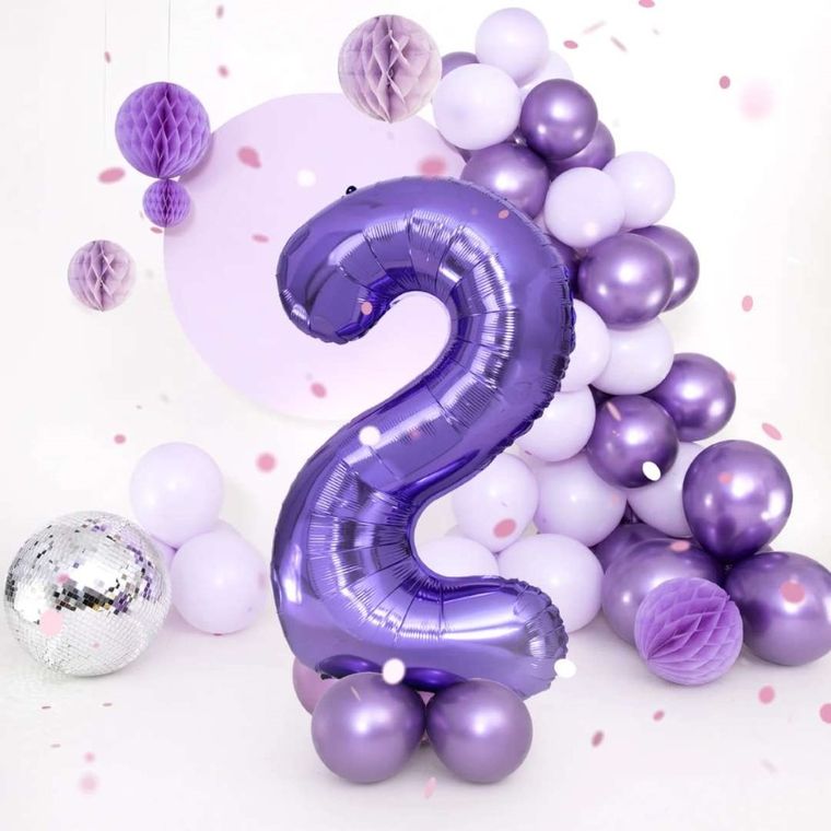 Balon foliowy, cyfra 2, fioletowy, 100 cm