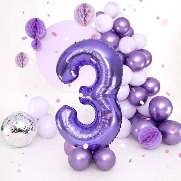 Balon foliowy, cyfra 3, fioletowy, 100 cm