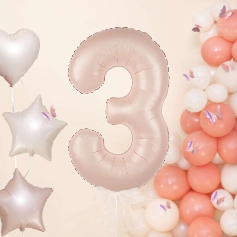 Balon foliowy, cyfra 3, karmelowy, 100 cm