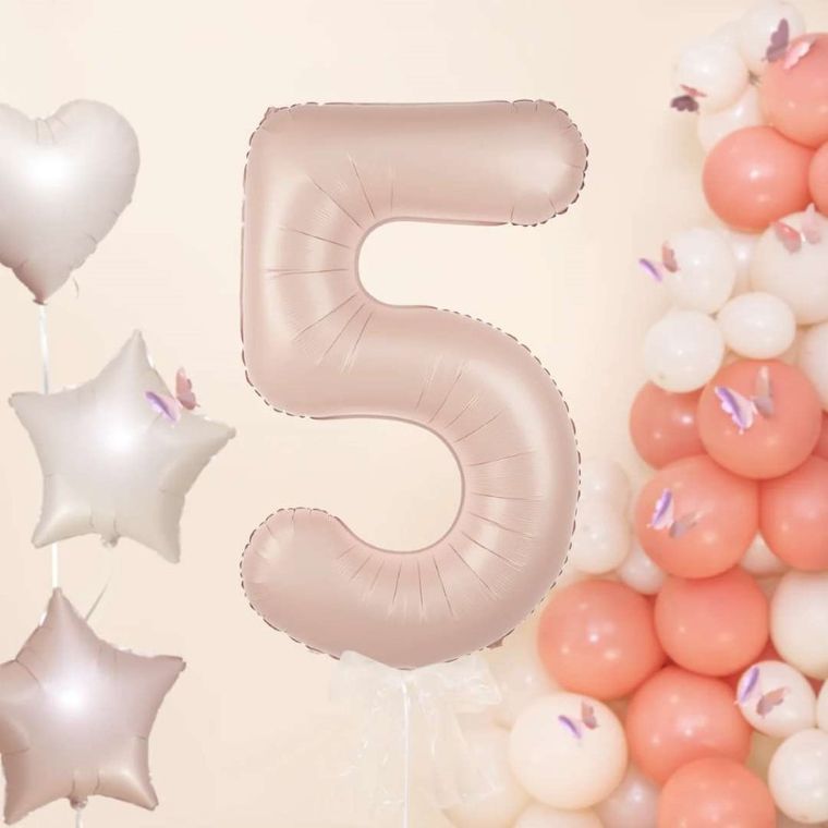 Balon foliowy, cyfra 5, karmelowy, 100 cm