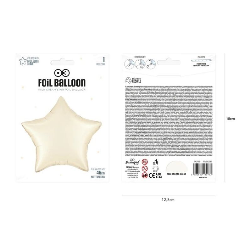 Balon foliowy, gwiazdka, kremowy
