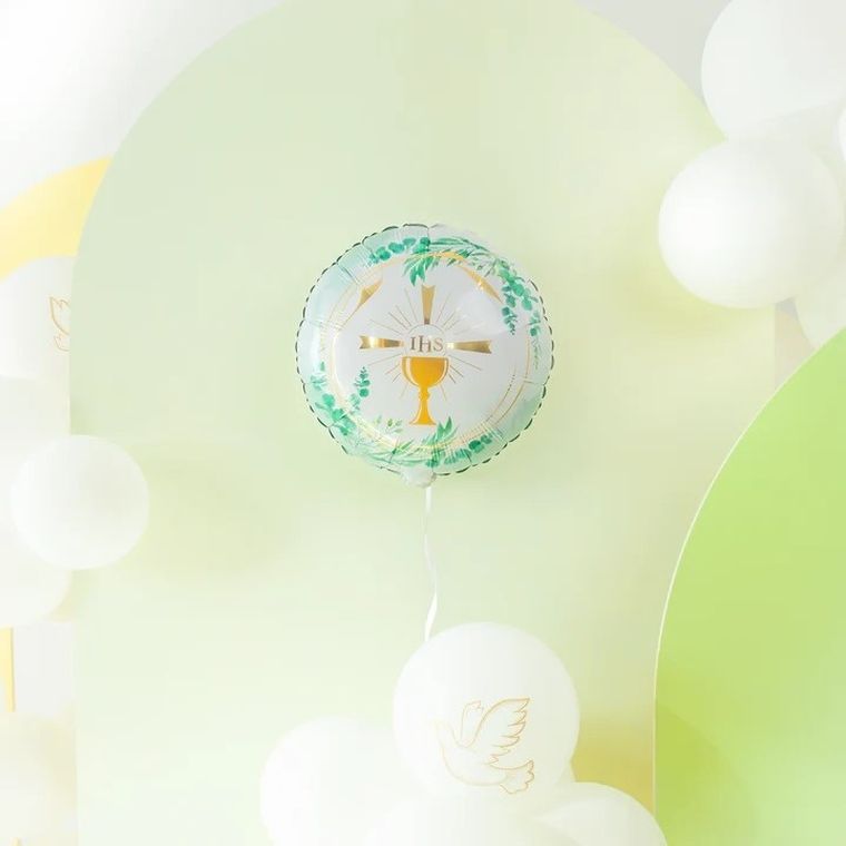 Balon foliowy, komunia IHS, złoty, 45 cm