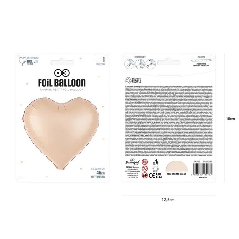 Balon foliowy, serce, karmelowy, matowy, 45 cm