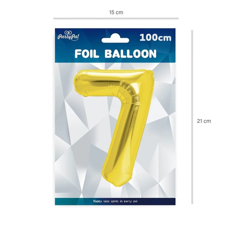 Balon foliowy, w kształcie cyfry 7, złoty, 100 cm