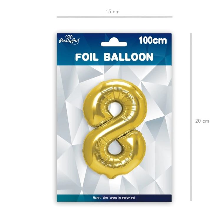 Balon foliowy, w kształcie cyfry 8, złoty, 100 cm