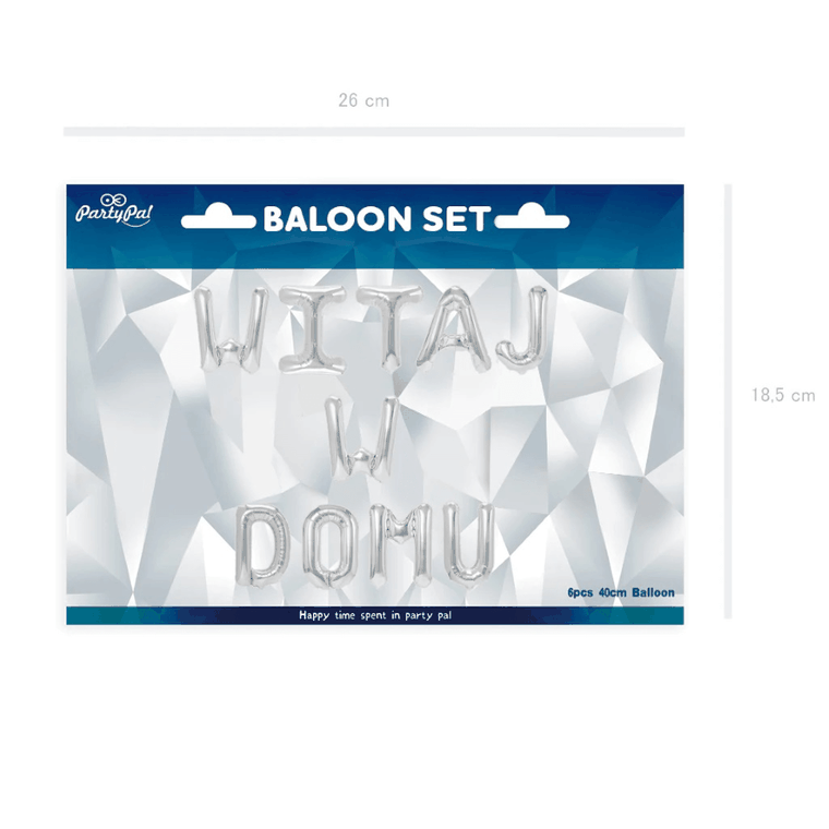 Balony Foliowe, napis Witaj w domu, 40 cm, srebrny