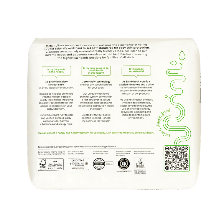 Bambiboo, Cottonwear, jednorazowe pieluszki, bawełna organiczna, rozmiar 3, 6-11 kg, 26 szt.