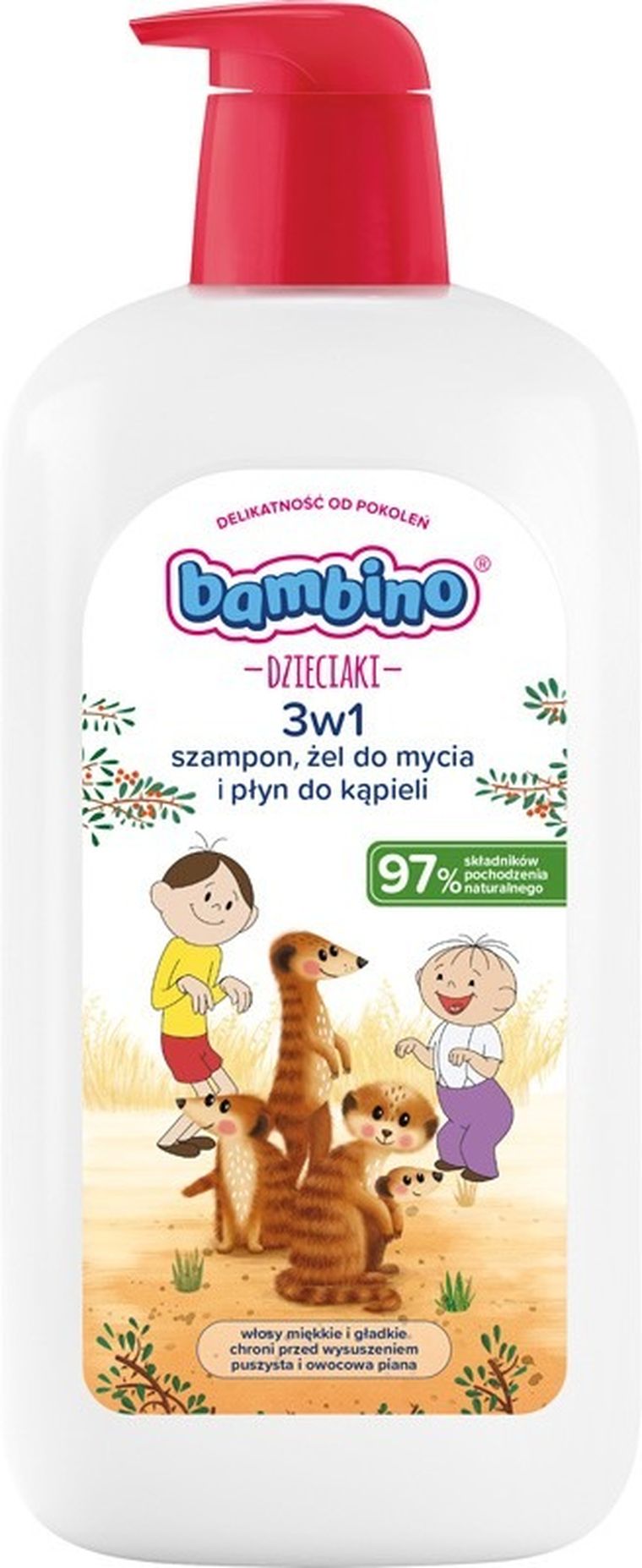 Bambino, Dzieciaki, szampon żel do mycia i płyn do kąpieli 3w1, surykatki, 1000 ml