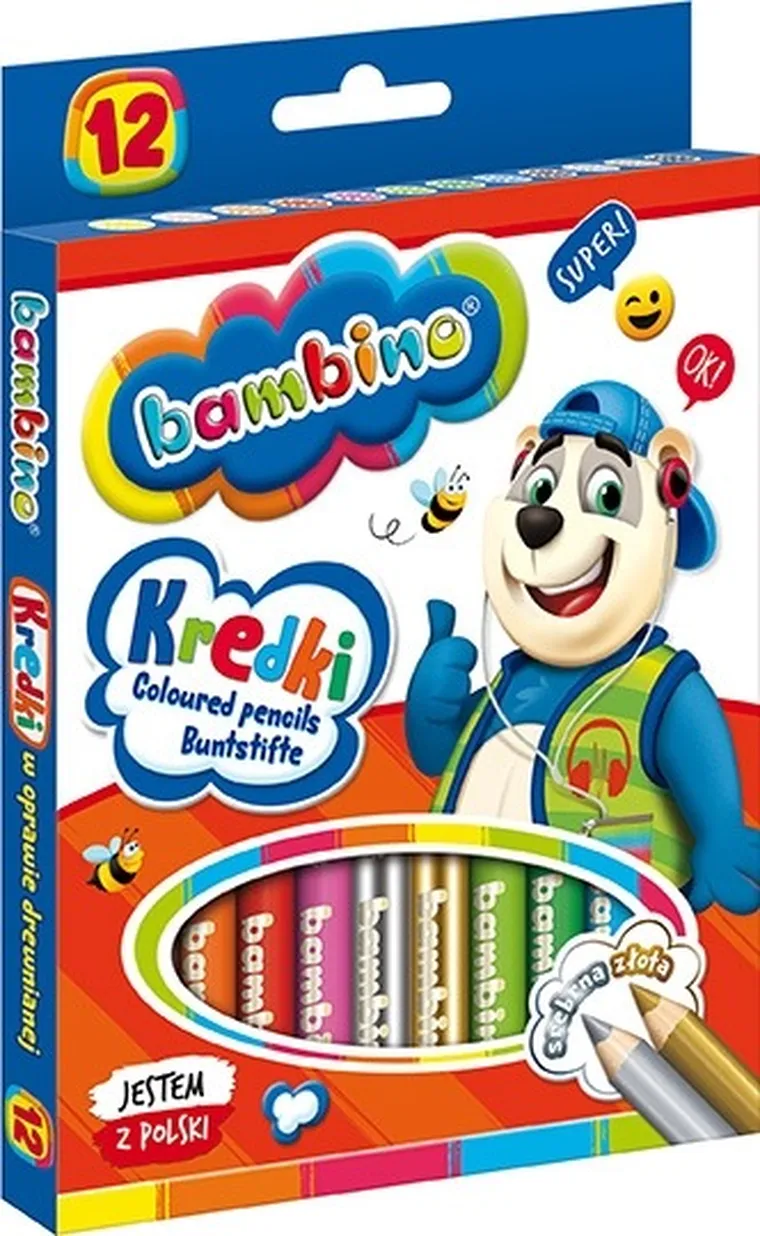 Bambino, kredki w oprawie drewnianej, 12 kolorów
