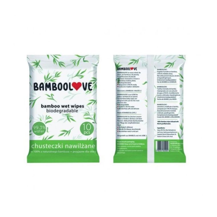 BambooLove, bambusowe chusteczki nawilżane, 10 szt.