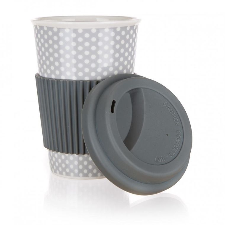 Banquet, Go, kubek ceramiczny, z pokrywą silkonową, szary, 400 ml