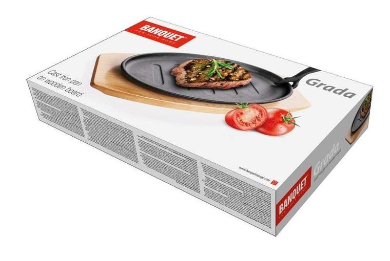 Banquet, Grada, patelnia żeliwna z deską drewnianą, 27-17.5 cm