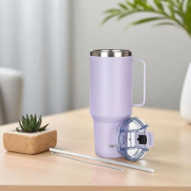 Banquet, kubek termiczny, termos, z rączką i słomką, stalowy, 1200ml