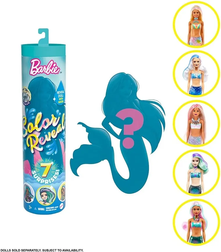 Barbie, Color Reveal, Kolorowa niespodzianka, lalka syrenka i akcesoria, 1 szt.