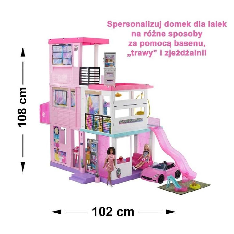 Barbie, Dream House Deluxe, Domek dla lalek - 60 rocznica, zestaw z 2 lalkami i kabrioletem