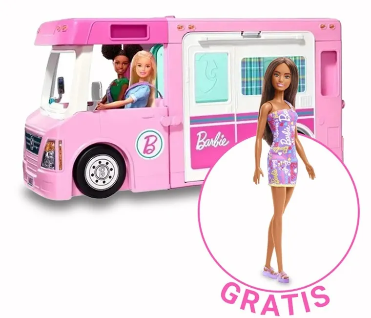 Barbie, Kamper 3w1 + lalka gratis, zestaw promocyjny
