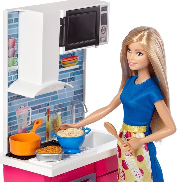 Barbie, Minikuchnia, zestaw z lalką i akcesoriami