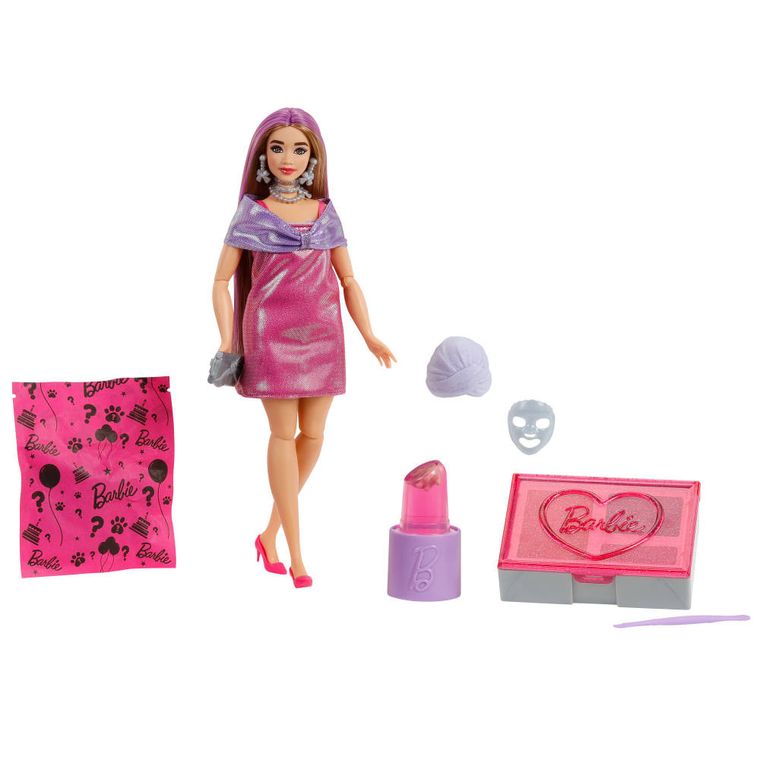 Barbie, Party Unboxed, Glam Party, Stylowe przygotowania, lalka z akcesoriami, zestaw różowy